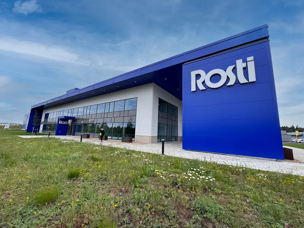 Rosti Sweden site in Gislaved Blue and grey large building