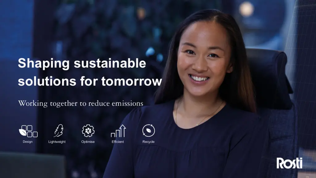 Female staff smiling. Text: Shaping sustainable solutions fo tomorrow